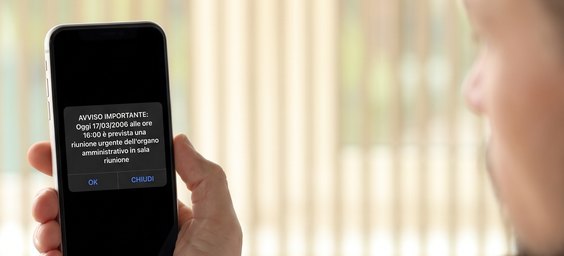 Una persona legge un avviso importante sullo smartphone